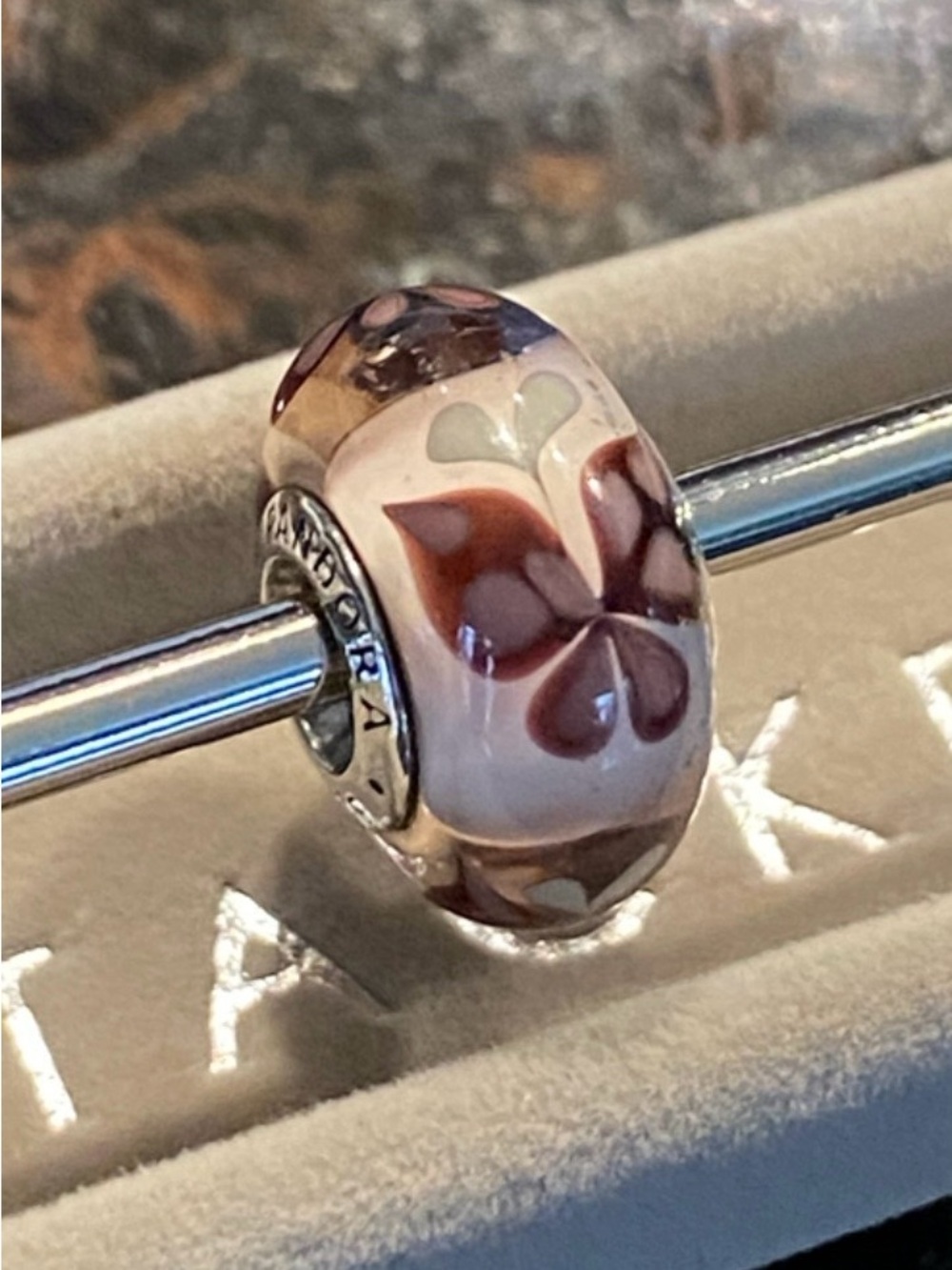 Authentic Pandora Sterling Silver Core Pink “Butterfly Kisses” Murano ~ Charm A